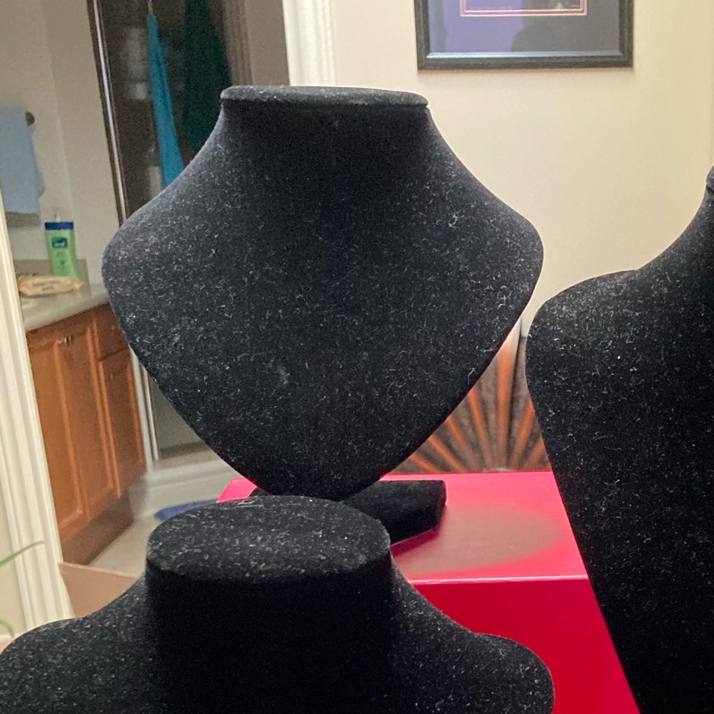 7” high black faux velvet necklace display stand Shorter and wider than regular